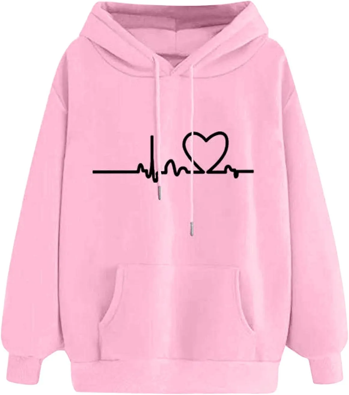 2024 Women's Fall Fashionable Casual Drawstring Sweaters Long Sleeved Loose Sports Hooded Cute Printed Tops
