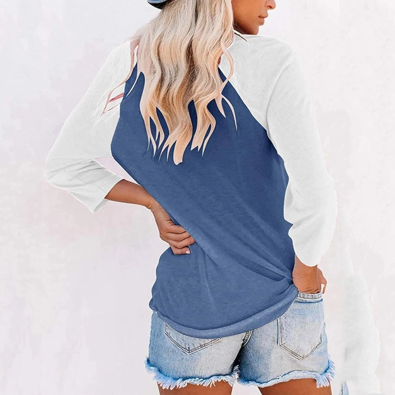 3/4 Length Sleeve Womens Tops Casual Crew Neck Raglan Baseball Shirt Cute Y2k Color Block Tops Basic Tunic Tee Shirts