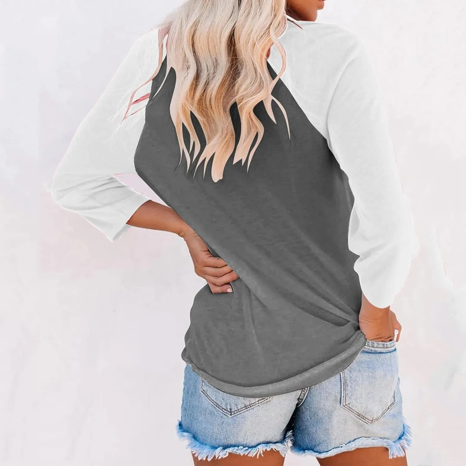 3/4 Length Sleeve Womens Tops Casual Crew Neck Raglan Baseball Shirt Cute Y2k Color Block Tops Basic Tunic Tee Shirts
