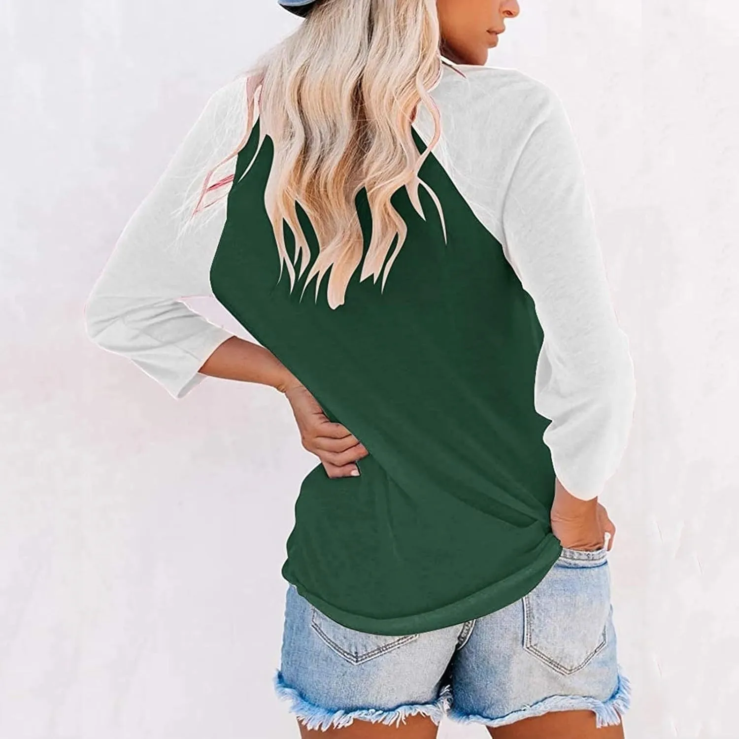 3/4 Length Sleeve Womens Tops Casual Crew Neck Raglan Baseball Shirt Cute Y2k Color Block Tops Basic Tunic Tee Shirts