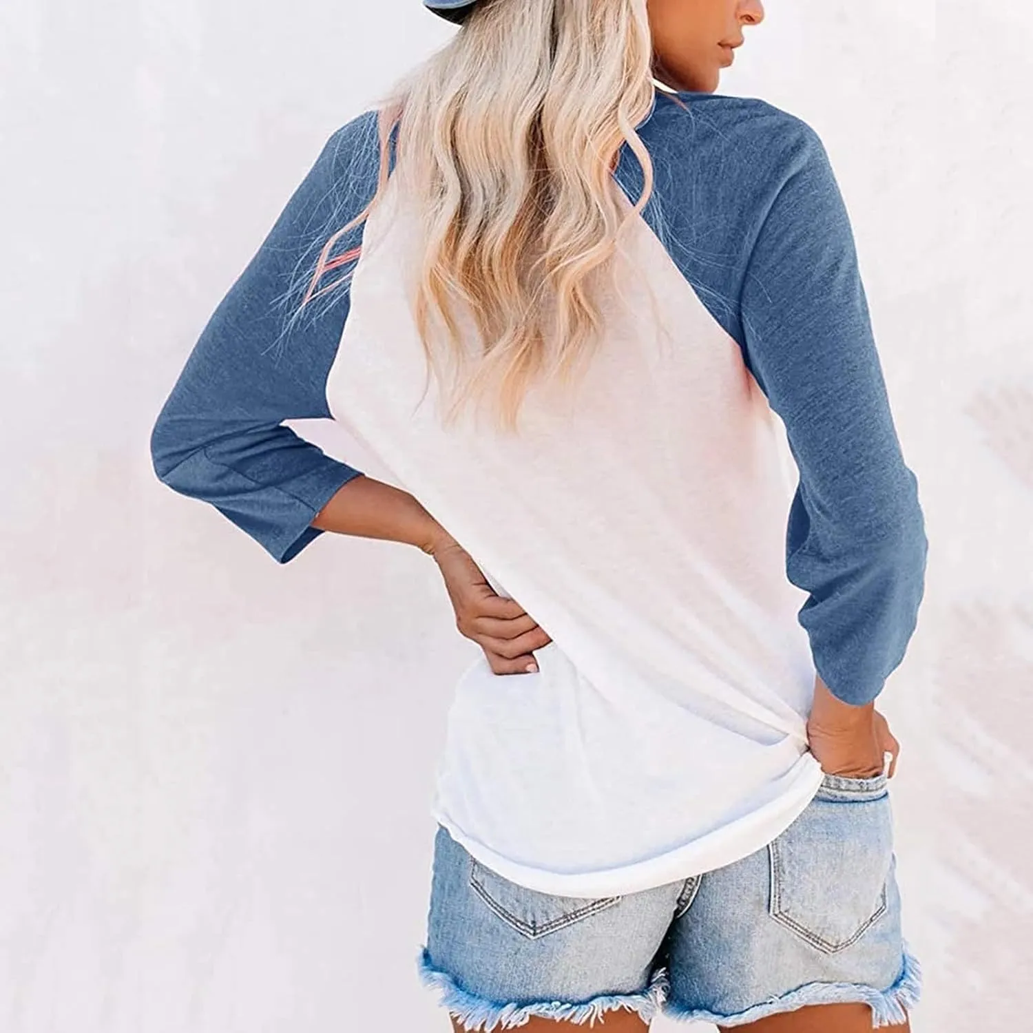 3/4 Length Sleeve Womens Tops Casual Crew Neck Raglan Baseball Shirt Cute Y2k Color Block Tops Basic Tunic Tee Shirts