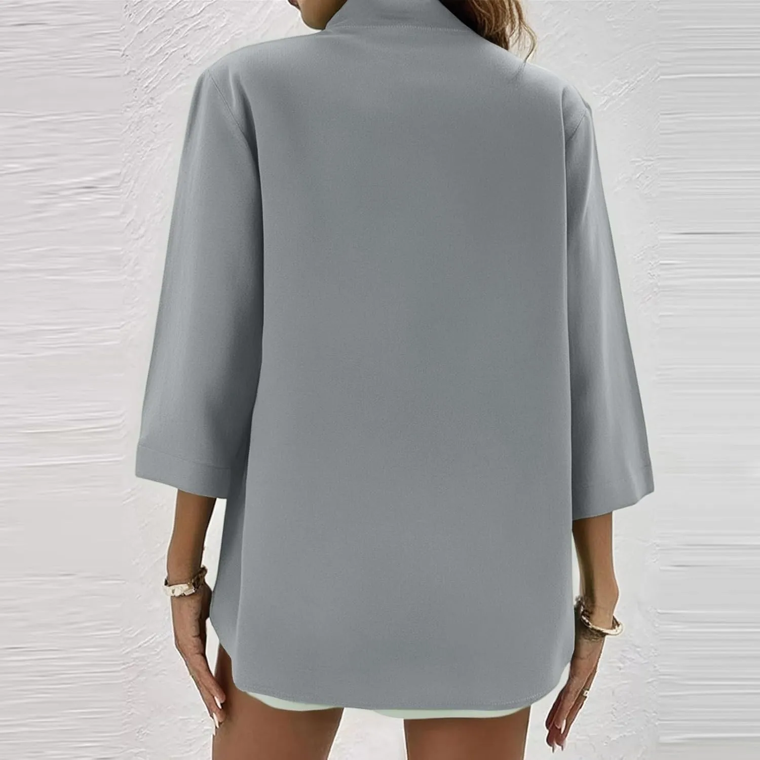 3/4 Sleeve Linen Tops for Women 2025 Loose Fit V Neck Button Down Henley Shirt Cute Solid Summer Beach Tee Shirts