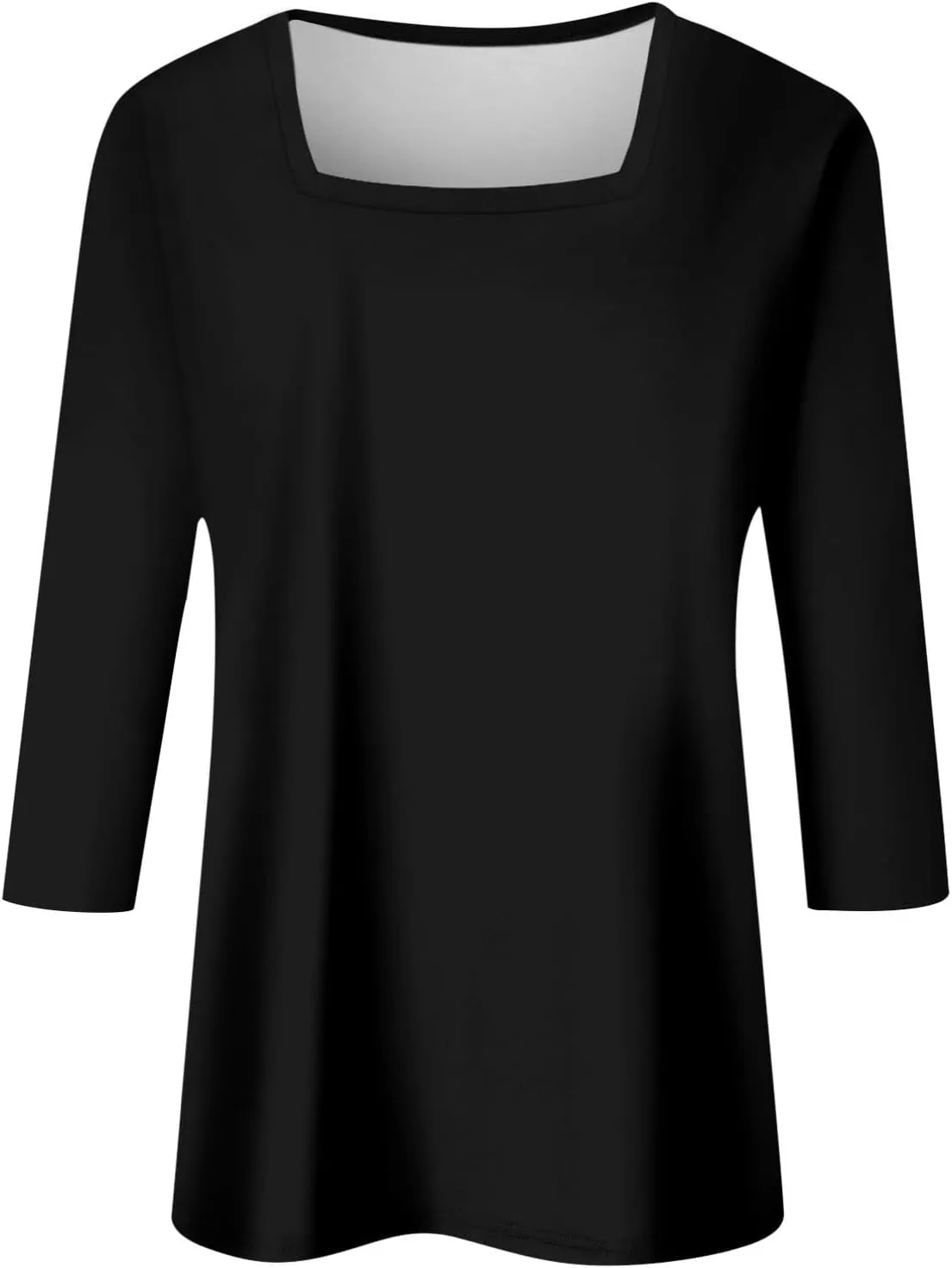 3/4 Sleeve Tops for Women Square Neck Summer T Shirts Casual Dressy Trendy Blouses Color Block Print Loose Fit Tunics