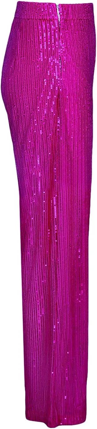 Aelidiya Women's Glitter Sequin Long Loose Pants Bling Party Clubwear Elastic Casual Pants