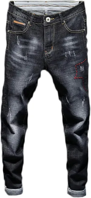 Andongnywell Black Men's Slim fit Small Leg Stretch Straight Jeans Straight Stretchy Pencil Denim Pants Trousers