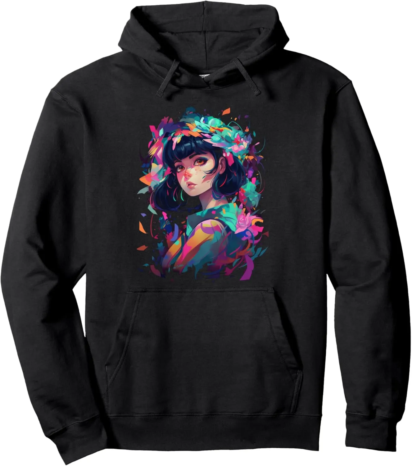 Anime Girl Colorful Japan Anime Graphic Tees for Women Girls Pullover Hoodie