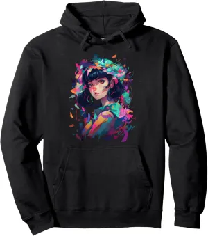Anime Girl Colorful Japan Anime Graphic Tees for Women Girls Pullover Hoodie