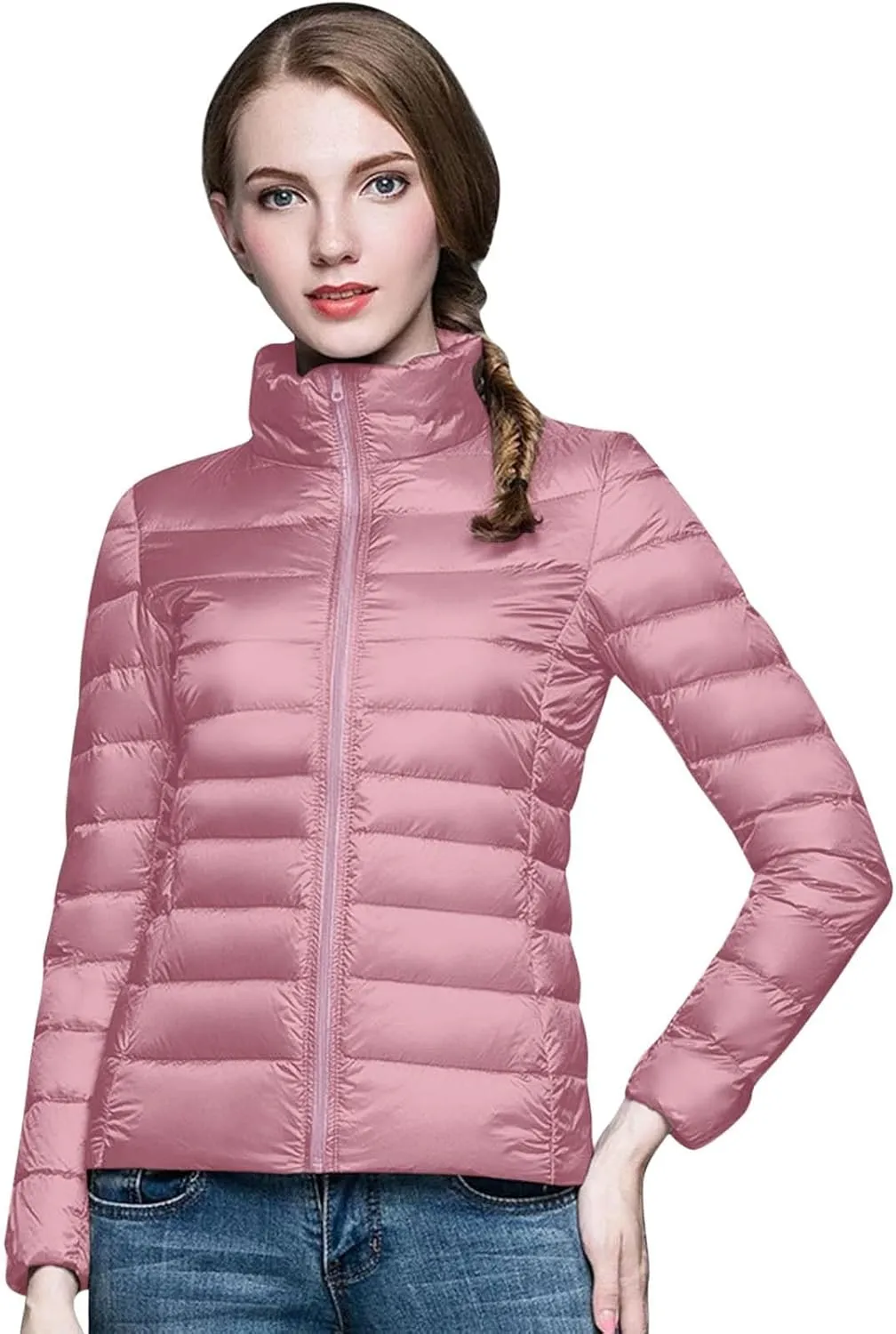 Aniywn Light Jackets for Women Warm No Hood Down Jacket Packable Short Fall Jacket Zip Cardigan Winter Coats with Pockets