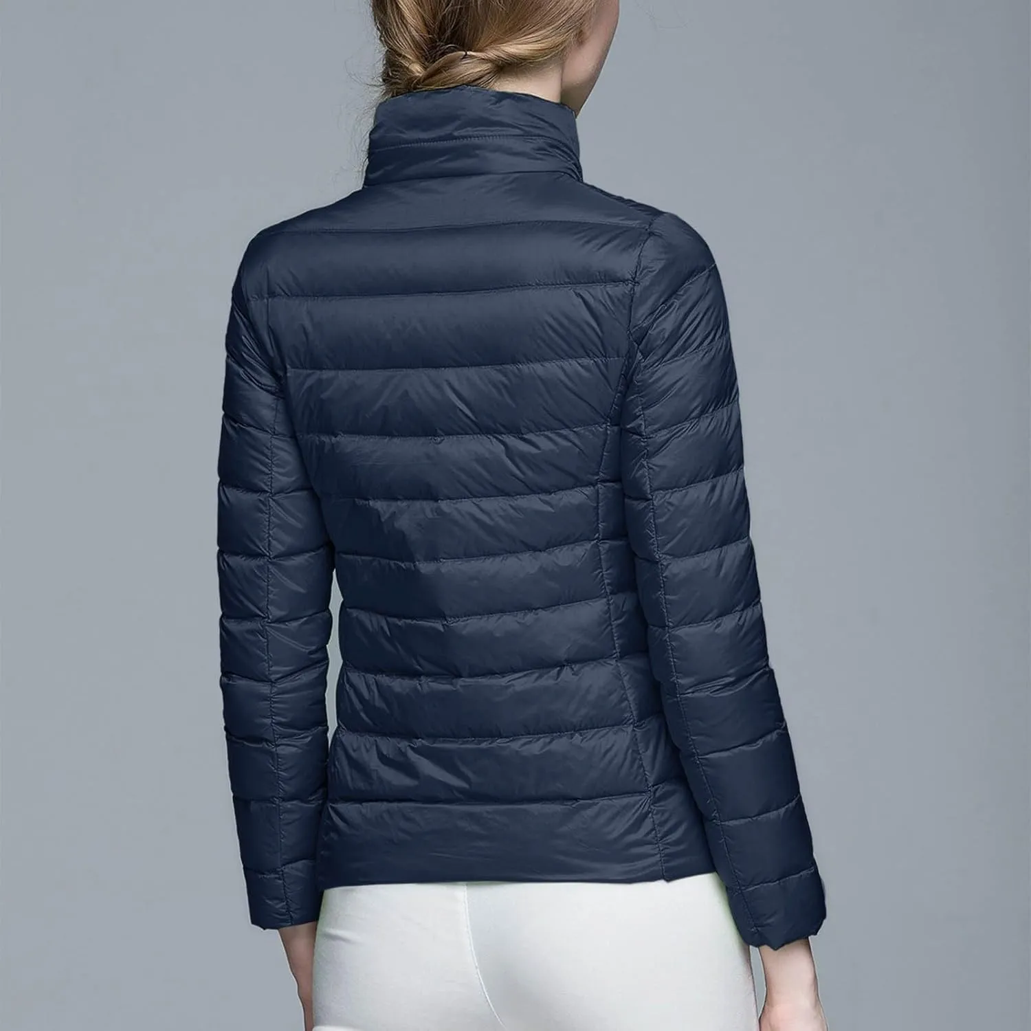Aniywn Light Jackets for Women Warm No Hood Down Jacket Packable Short Fall Jacket Zip Cardigan Winter Coats with Pockets