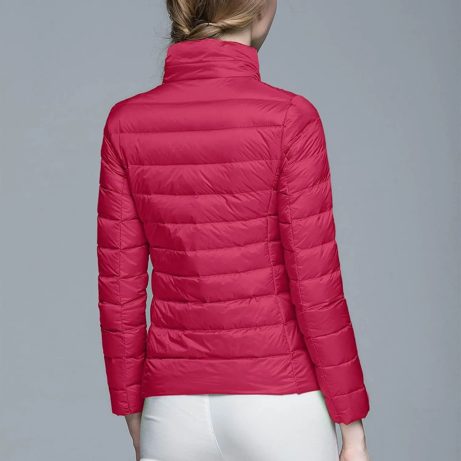 Aniywn Light Jackets for Women Warm No Hood Down Jacket Packable Short Fall Jacket Zip Cardigan Winter Coats with Pockets
