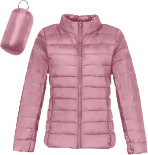 Aniywn Light Jackets for Women Warm No Hood Down Jacket Packable Short Fall Jacket Zip Cardigan Winter Coats with Pockets