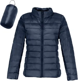 Aniywn Light Jackets for Women Warm No Hood Down Jacket Packable Short Fall Jacket Zip Cardigan Winter Coats with Pockets