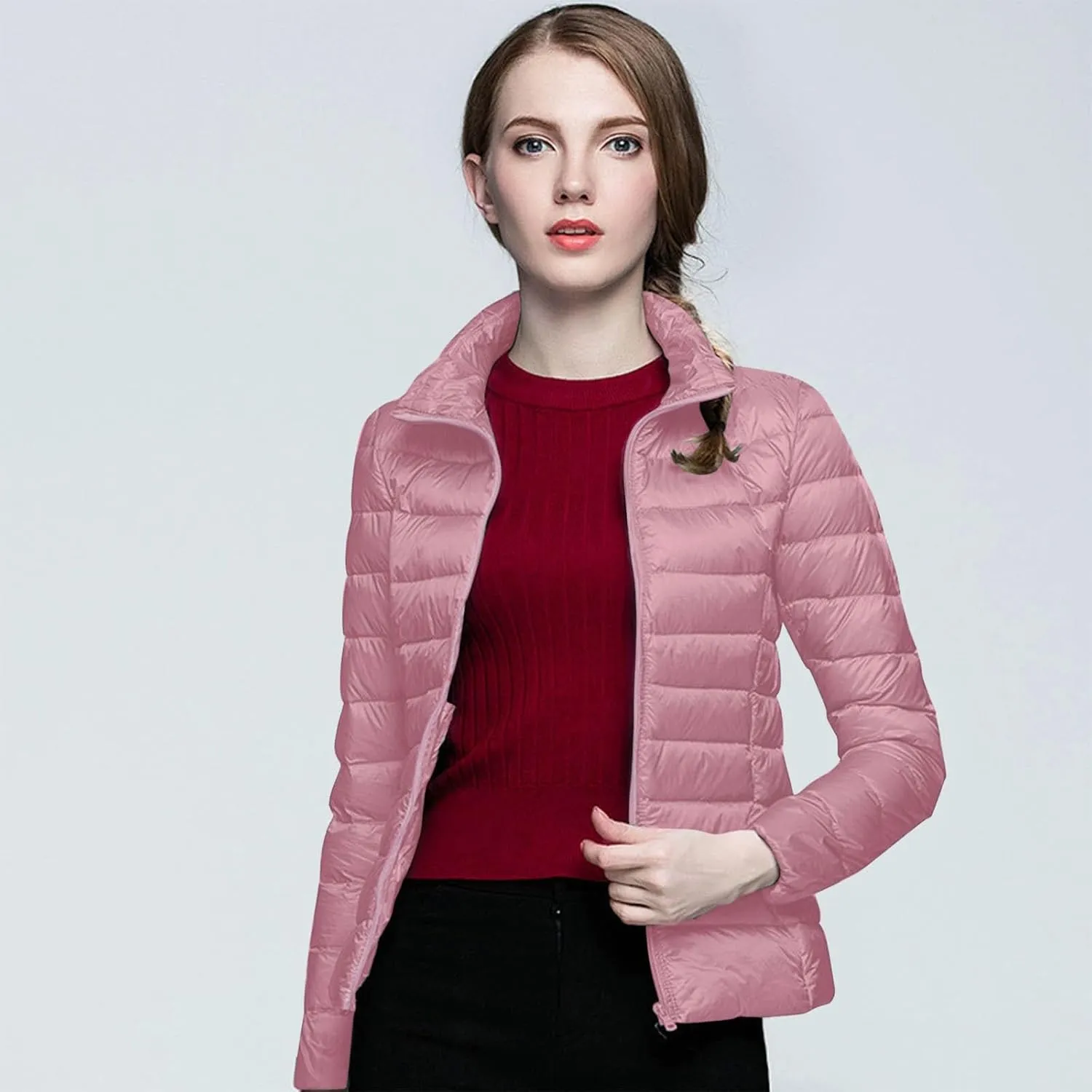 Aniywn Light Jackets for Women Warm No Hood Down Jacket Packable Short Fall Jacket Zip Cardigan Winter Coats with Pockets