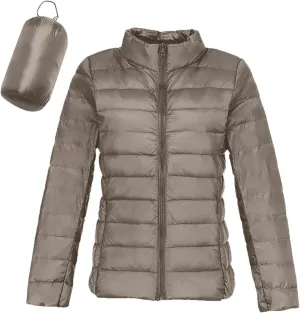 Aniywn Light Jackets for Women Warm No Hood Down Jacket Packable Short Fall Jacket Zip Cardigan Winter Coats with Pockets