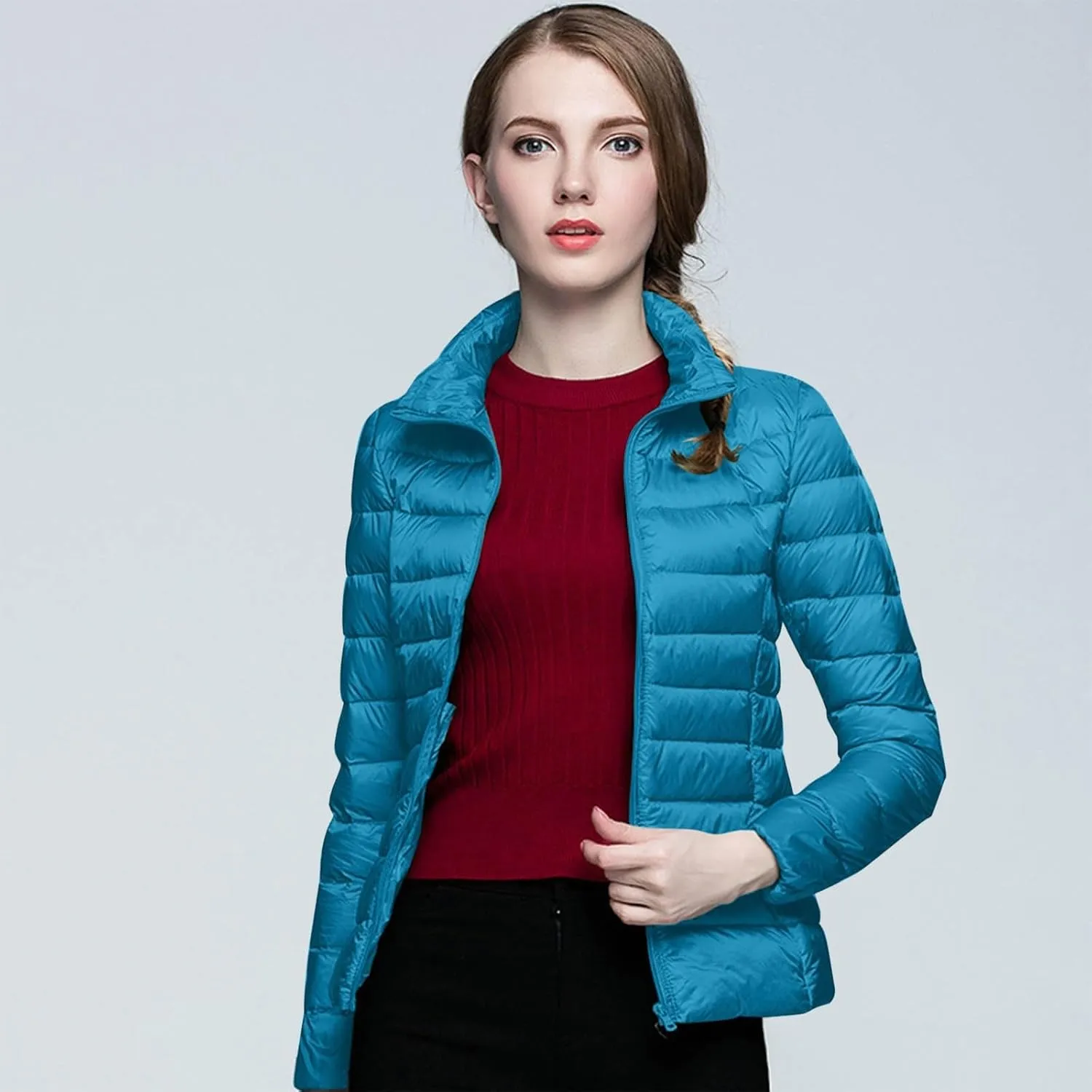 Aniywn Light Jackets for Women Warm No Hood Down Jacket Packable Short Fall Jacket Zip Cardigan Winter Coats with Pockets