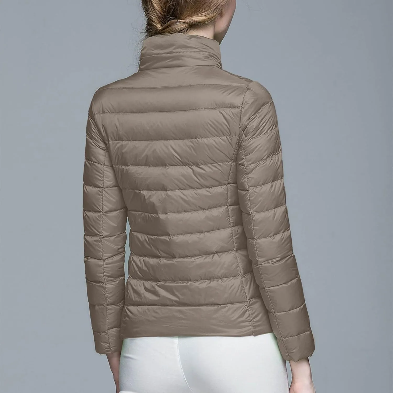 Aniywn Light Jackets for Women Warm No Hood Down Jacket Packable Short Fall Jacket Zip Cardigan Winter Coats with Pockets