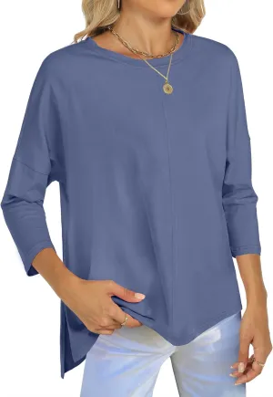 ANRABESS Womens 3/4 Length Sleeve Tops Loose Fit Tunic Shirts Oversized Spring Summer Casual Crew Neck Basic Boxy Tee