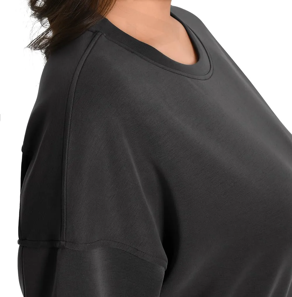 Auriviz Womens Modal Long Sleeve Cropped Sweatshirts Oversized Workout Shirts Crew Neck Pullover Crop Tops