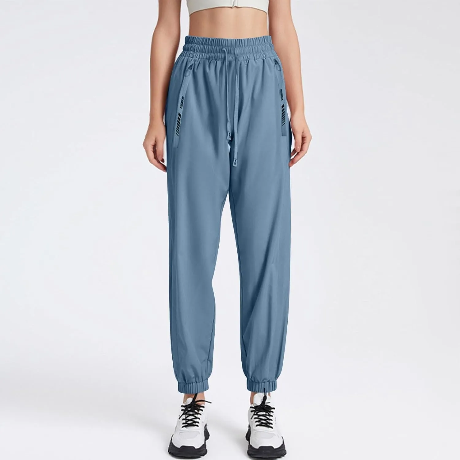 Beeswan Pants for Women Casual Loose Stretchy Work Pants Jogging Elastic Summer Solid Outfit Ankle-Length with Pockets