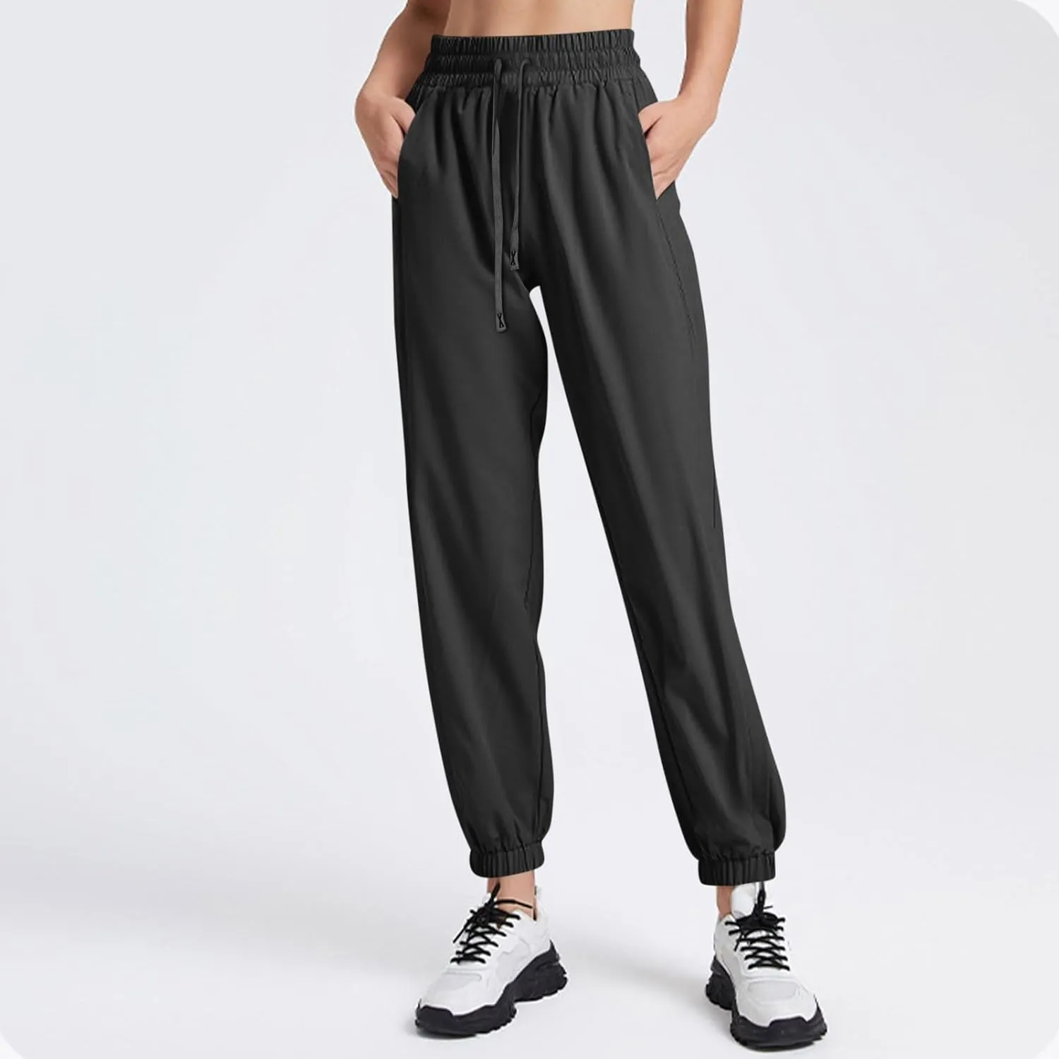 Beeswan Pants for Women Casual Loose Stretchy Work Pants Jogging Elastic Summer Solid Outfit Ankle-Length with Pockets