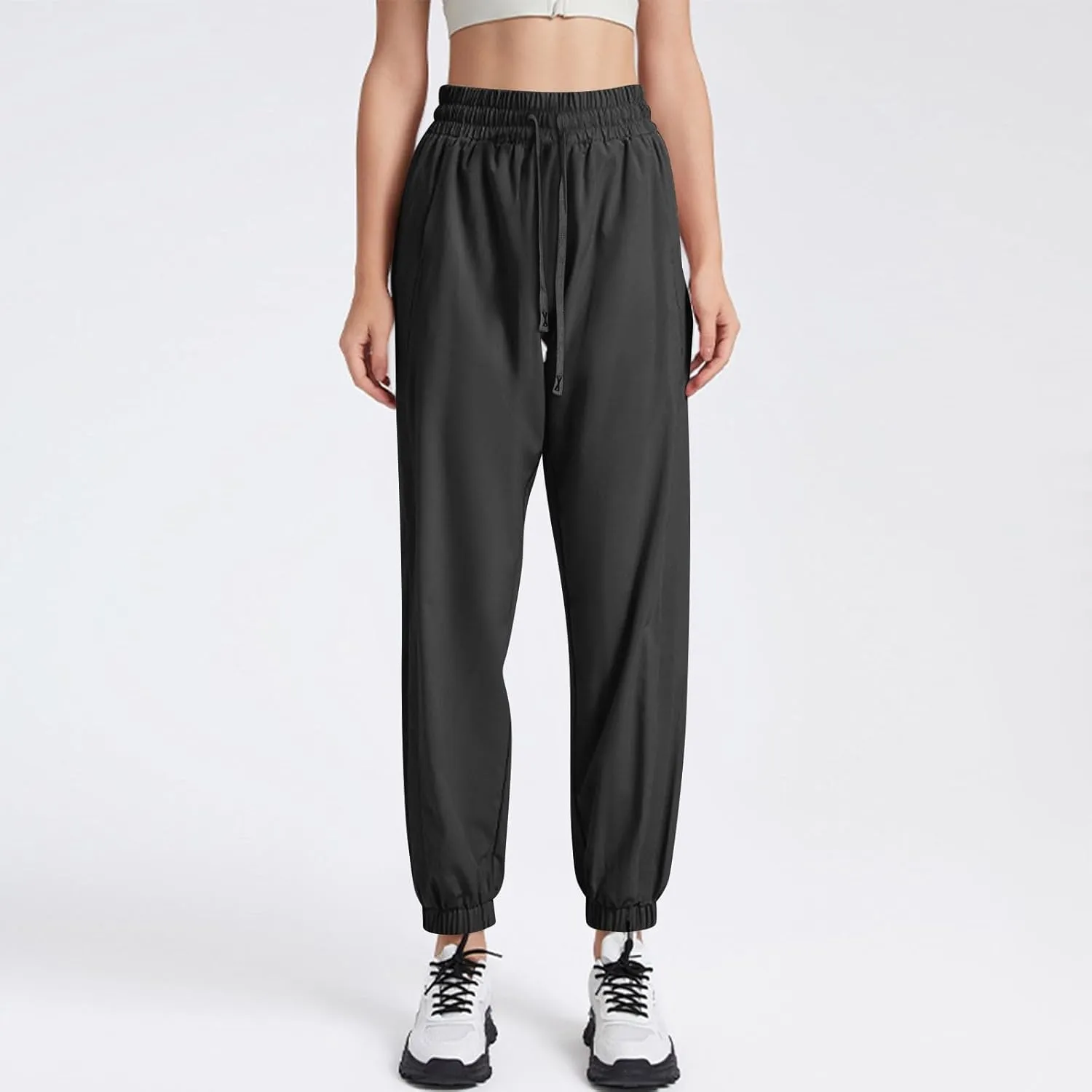 Beeswan Pants for Women Casual Loose Stretchy Work Pants Jogging Elastic Summer Solid Outfit Ankle-Length with Pockets