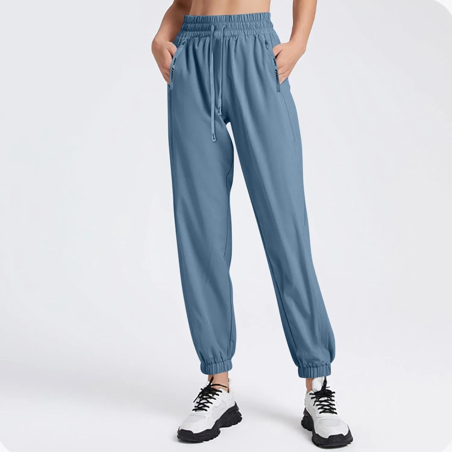Beeswan Pants for Women Casual Loose Stretchy Work Pants Jogging Elastic Summer Solid Outfit Ankle-Length with Pockets