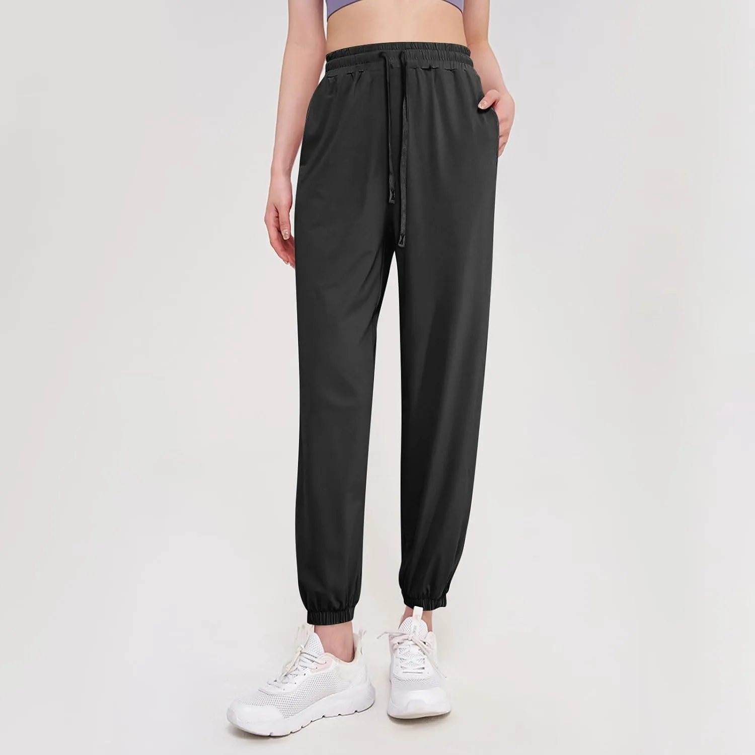 Beeswan Pants for Women Casual Loose Stretchy Work Pants Jogging Elastic Summer Solid Outfit Ankle-Length with Pockets