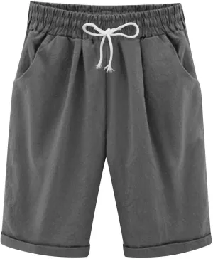 Bermuda Shorts for Women Knee Length Plus Size Summer Casual Beach Elastic Waist Drawstring Comfy Trendy Long Shorts