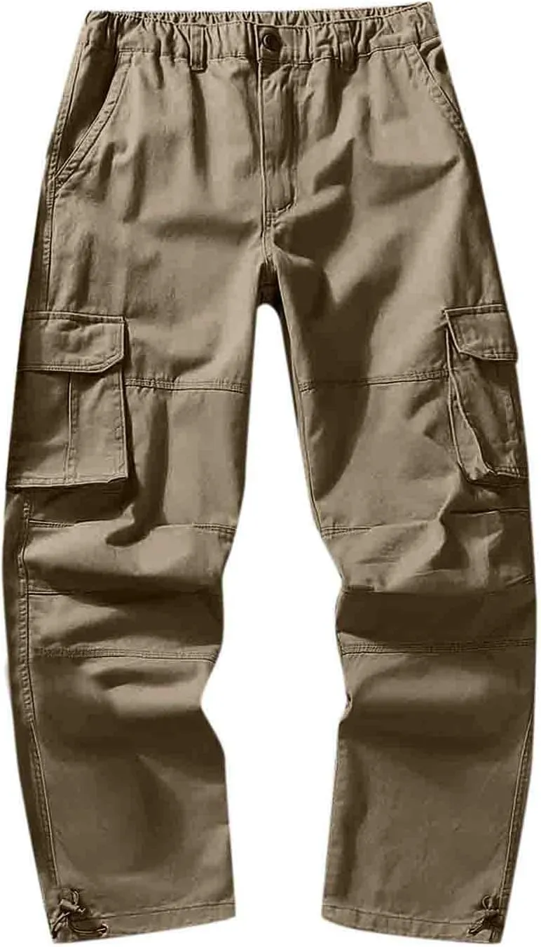 Big and Tall Men Cargo Jogger Sweat Pants Open Bottom Ripstop Hiking Work Pants Relaxed Fit Elastic Waisted Cuffed Ankle