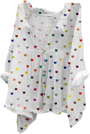 Boho Blouses for Women Plus Size Linen 3/4 Sleeve Button Up V-Neck Boxy Tops Summer Loose Casual Vacation Beach Shirts Tops