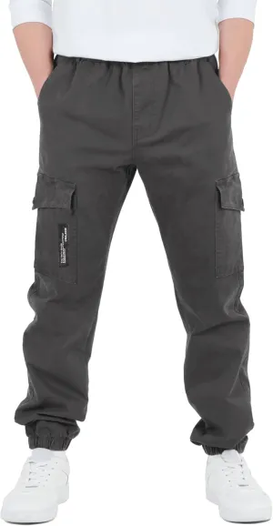 CAMLAKEE Boys Cargo Pants Stretch Elastic Waist School Kids Twill Joggers