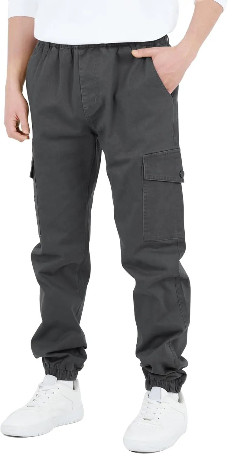 CAMLAKEE Boys Cargo Pants Stretch Elastic Waist School Kids Twill Joggers