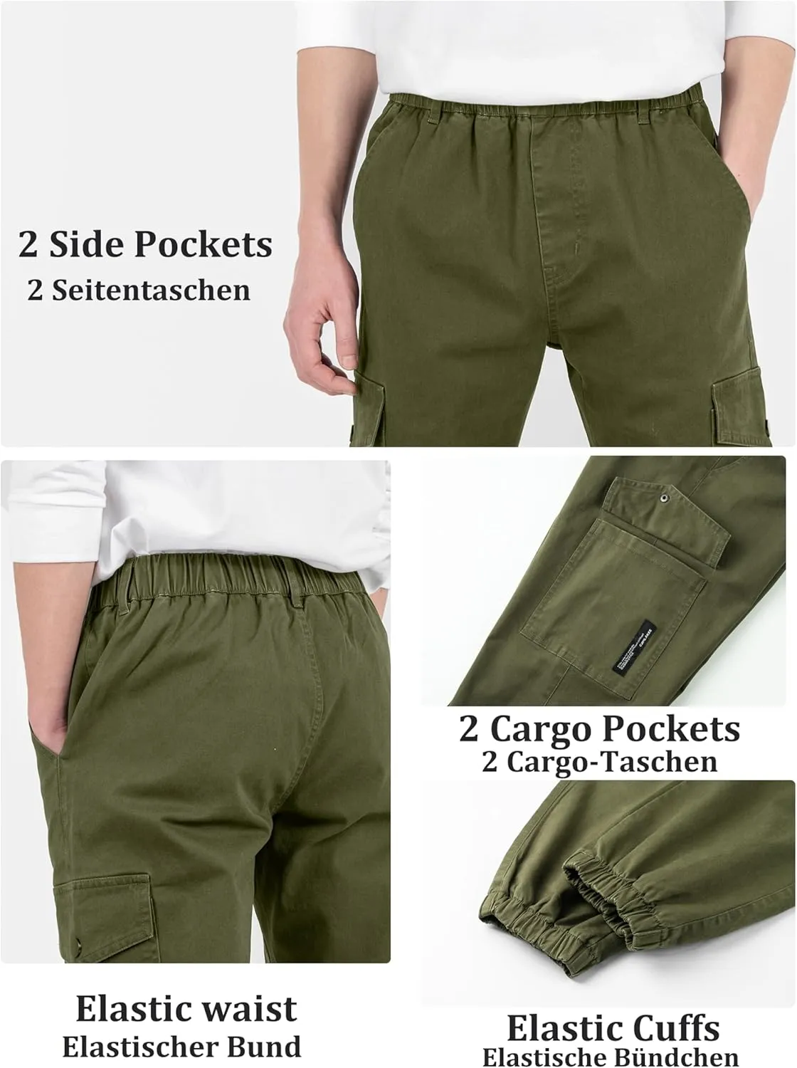 CAMLAKEE Boys Cargo Pants Stretch Elastic Waist School Kids Twill Joggers