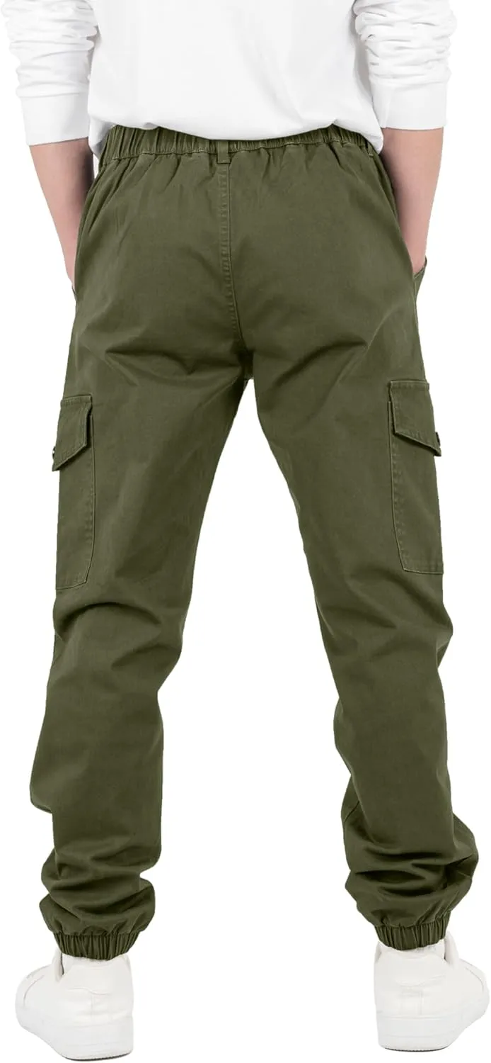 CAMLAKEE Boys Cargo Pants Stretch Elastic Waist School Kids Twill Joggers