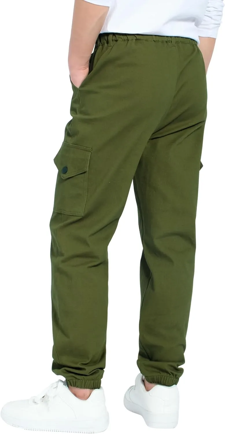 CAMLAKEE Boys Cargo Pants Stretch Elastic Waist School Kids Twill Joggers