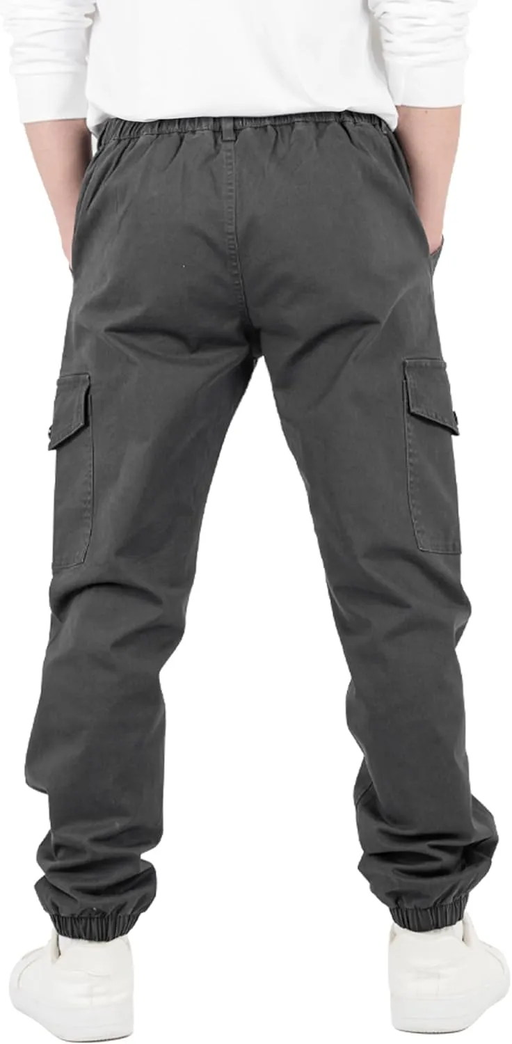 CAMLAKEE Boys Cargo Pants Stretch Elastic Waist School Kids Twill Joggers