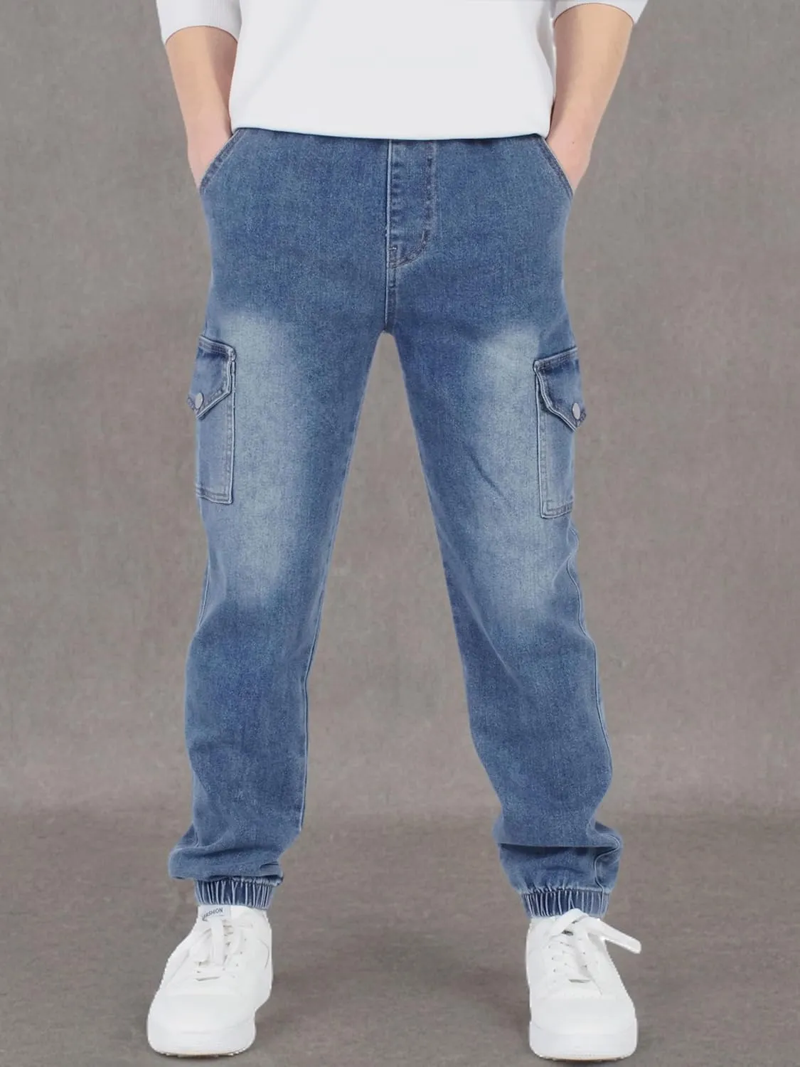 CAMLAKEE Boys Cargo Pants Stretch Elastic Waist School Kids Twill Joggers