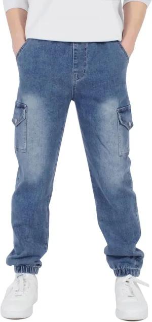 CAMLAKEE Boys Cargo Pants Stretch Elastic Waist School Kids Twill Joggers