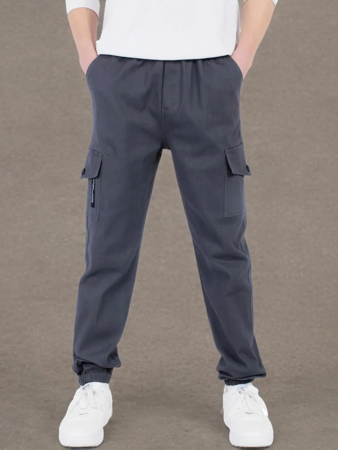 CAMLAKEE Boys Cargo Pants Stretch Elastic Waist School Kids Twill Joggers