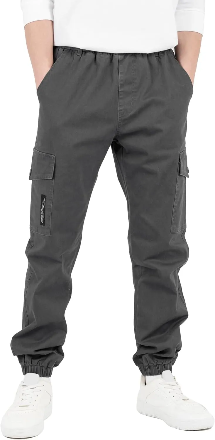 CAMLAKEE Boys Cargo Pants Stretch Elastic Waist School Kids Twill Joggers