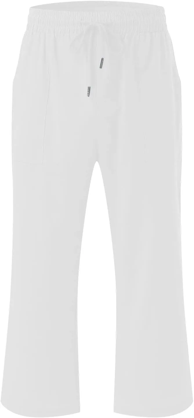 Capris Pants for Women Cotton Linen Loose Straight Wide Leg Drawstring Cropped Trousers Casual Summer Clothing 2025