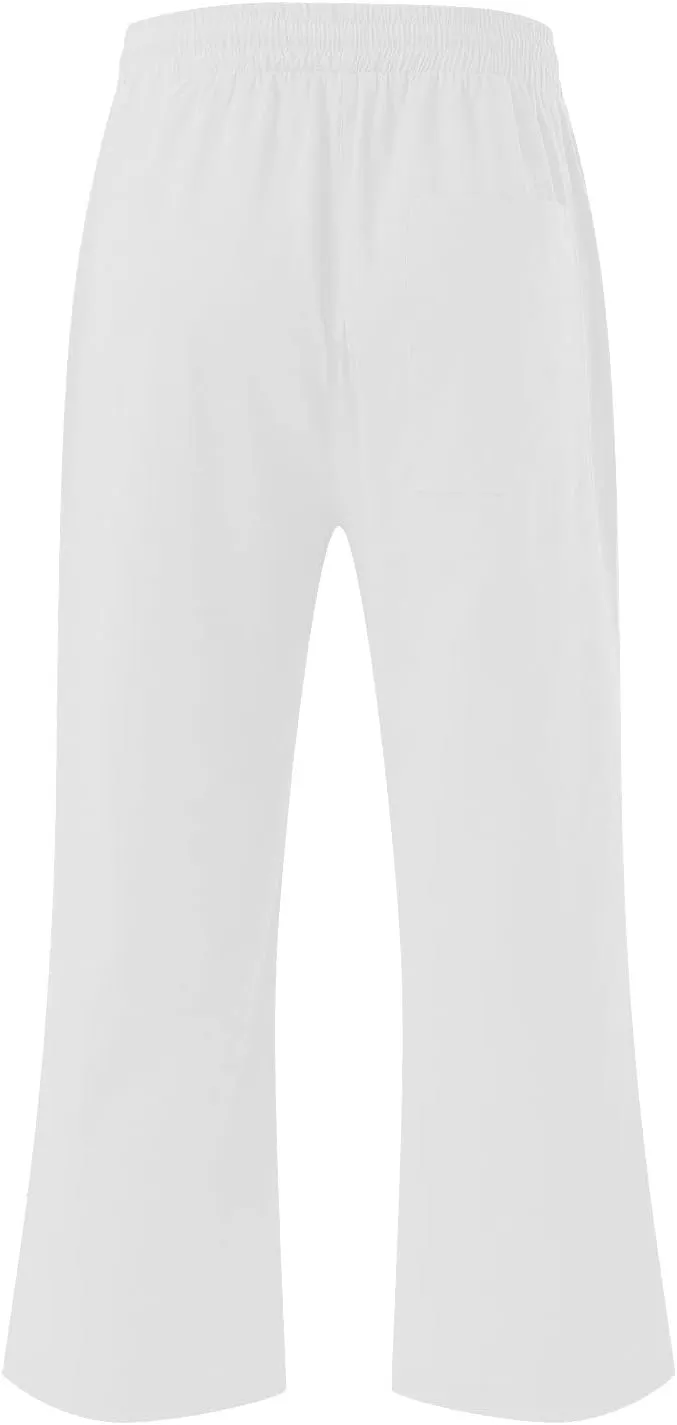 Capris Pants for Women Cotton Linen Loose Straight Wide Leg Drawstring Cropped Trousers Casual Summer Clothing 2025