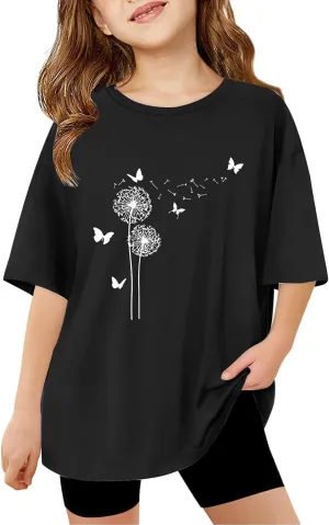 Casual Short Sleeve T-Shirt for Girls,Cute Print Cotton Crewneck Short Sleeve Tees Basic Tees Outfits Tops