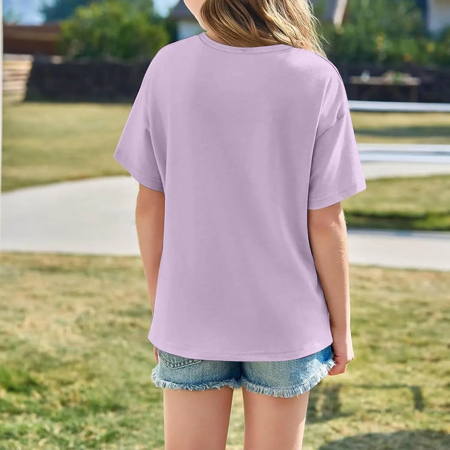 Casual Short Sleeve T-Shirt for Girls,Cute Print Cotton Crewneck Short Sleeve Tees Basic Tees Outfits Tops