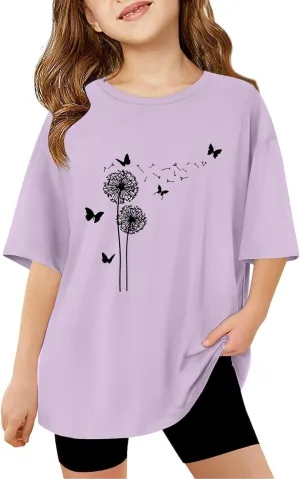 Casual Short Sleeve T-Shirt for Girls,Cute Print Cotton Crewneck Short Sleeve Tees Basic Tees Outfits Tops