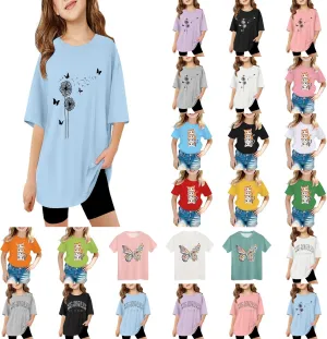Casual Short Sleeve T-Shirt for Girls,Cute Print Cotton Crewneck Short Sleeve Tees Basic Tees Outfits Tops
