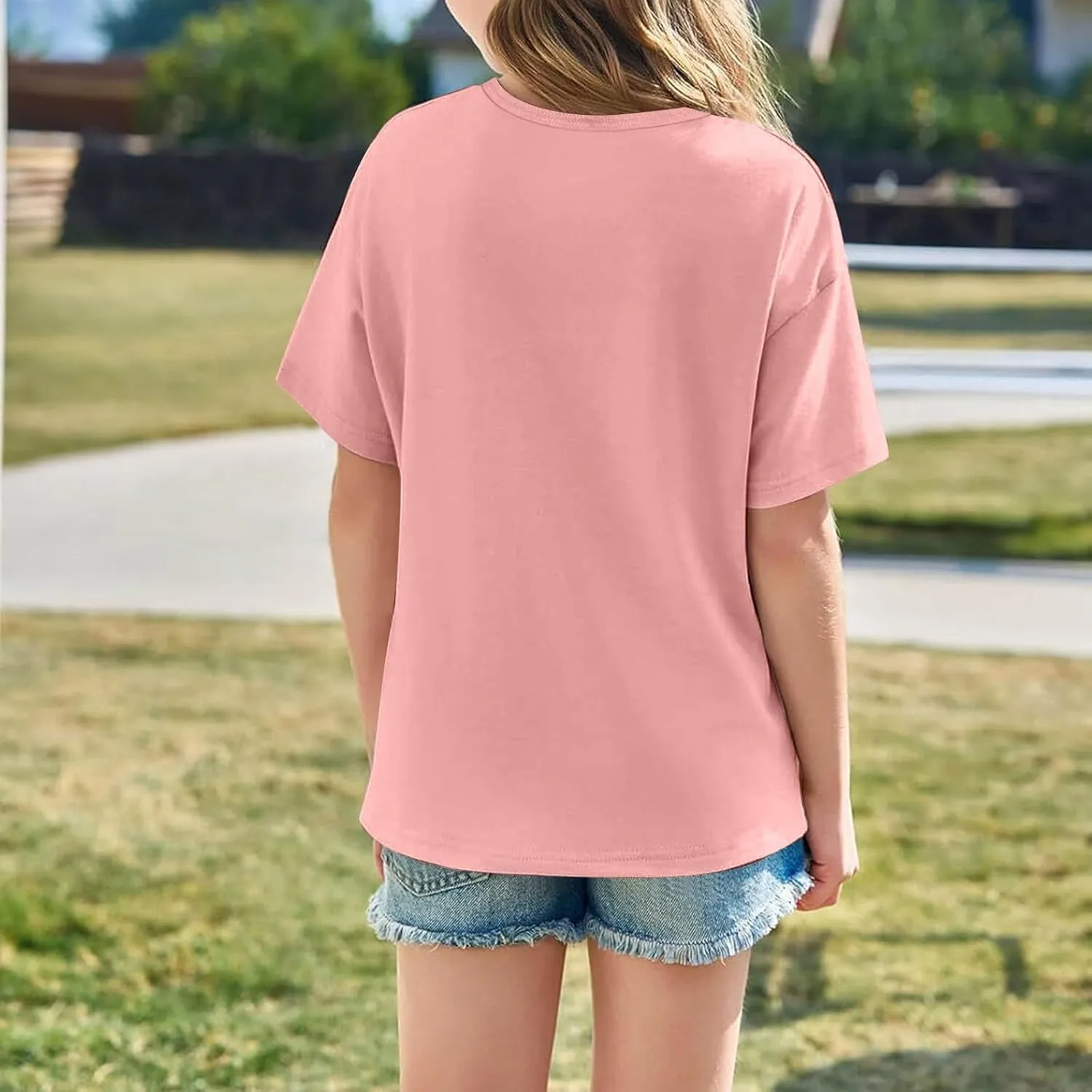 Casual Short Sleeve T-Shirt for Girls,Cute Print Cotton Crewneck Short Sleeve Tees Basic Tees Outfits Tops