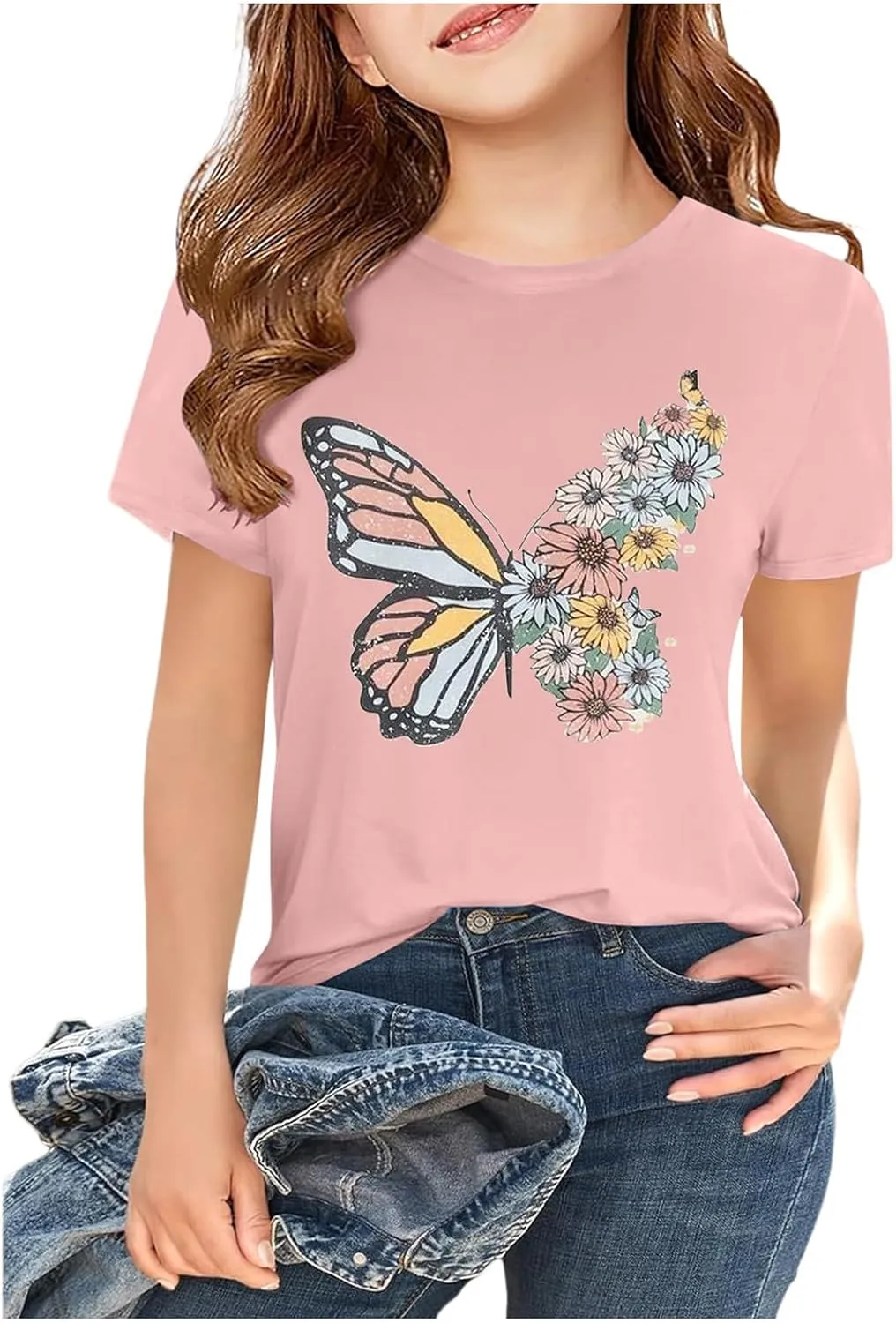 Casual Short Sleeve T-Shirt for Girls,Cute Print Cotton Crewneck Short Sleeve Tees Basic Tees Outfits Tops