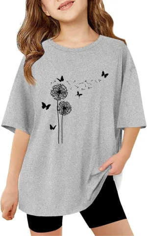 Casual Short Sleeve T-Shirt for Girls,Cute Print Cotton Crewneck Short Sleeve Tees Basic Tees Outfits Tops