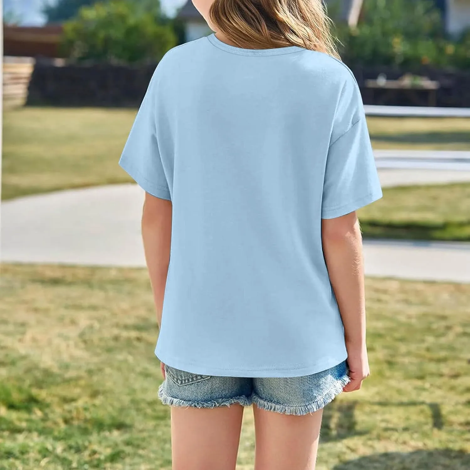 Casual Short Sleeve T-Shirt for Girls,Cute Print Cotton Crewneck Short Sleeve Tees Basic Tees Outfits Tops